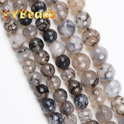 Natural Faceted Black Dragon Veins Agates Beads Loose Charm Beads For Jewelry Making DIY Women Bracelets Necklace 6 8 10 12 14mm