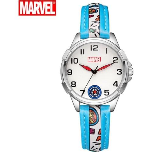 Disney Original Marvel Cartoon Avengers Captain America Spider Men Children Quartz Watch Boys PU Band Kids Gift Student Clock
