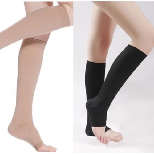 Open Toe Knee-High Medical Compression Stockings Varicose Veins Stocking Compression Brace Wrap Shaping for Women Men 18-21mm