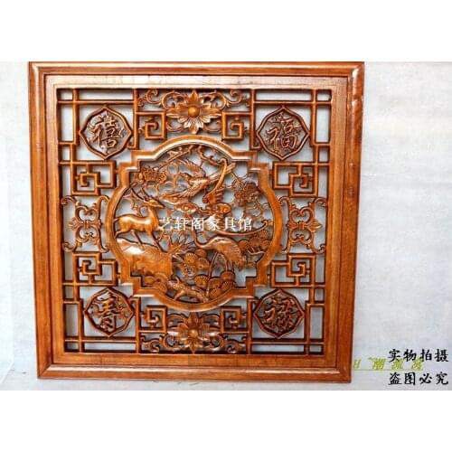 Dongyang woodcarving doors and Windows partition wall hanging antique entrance square camphor wood pendant 60cm fortune