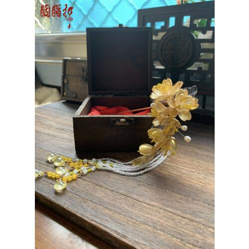 Dou Xin 4 Colors Original Handmade Cherry Blossom Sakura Hair Sticks with Long Tassel Fairy Princess Hanfu Hair Accessory