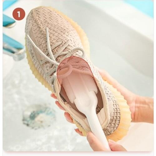 2PCS Double-Headed Shoe Washing Brush Long-Handled Household Silicone Soft Fur White Shoe Cleaning Brush