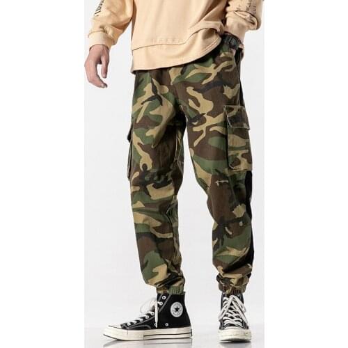 Camouflage Joggers Pants Men Washed Spliced Cotton Harem Pant Japanese Fashion Sashes Elasitc Waist Multi-pocket Mens Trousers