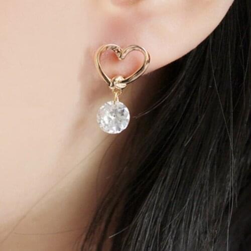 Elegant Hollow Love Heart Crystal Zircon Stud Earrings For Korean Woman Pendant Earrings Valentines Day Gift
