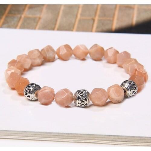 Geometric Faceted Natural Stones Alloy ball Charm Bracelet Lapis Lazuli Sunstone Jewelry For Women Men Christmas Exquisite Gift