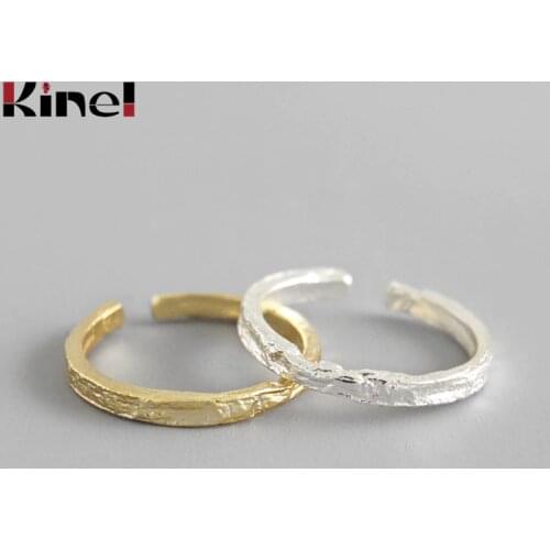 Kinel 100% 925 Sterling Silver Open Ring For Women INS Gold & Silver Color Gold Foil Concave-Convex Lrregular Surface
