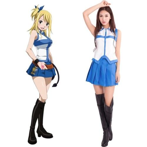 Anime Fairy Tail Cosplay Lucy Heartfilia School Uniforms Costume Halloween Party Sailor Suit (Tops+Skirt )