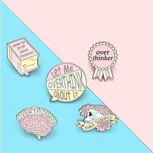 Creative Cartoon Brain Metal Enamel Brooch Personality Overthinker Skull Book Badge Fashion Lapel Backpack Jewelry Gift For Kids