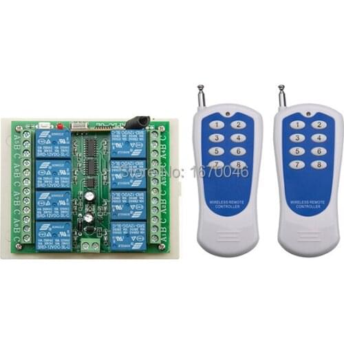 Hot Sales DC 12V 10A 8 CH 8CH 315/433 Mhz Wireless RF Remote Control Switch 2pcs Transmitter+ 1pcs Receiver