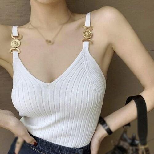 V-neck Halter Sexy Camisole Top Summer Women Sexy off-Shoulder Solid Color Sleeveless Camis Womens Clothing Tanks Tops