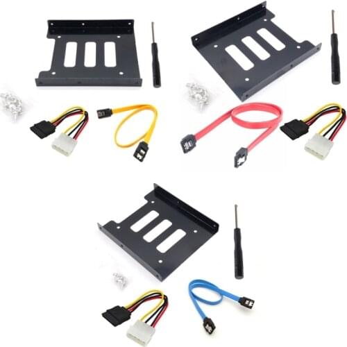 2.5" to 3.5" SSD HDD Hard Disk Drive Bays Holder Metal Mounting Bracket Adapter with SATA Data Cables and Power Cables
