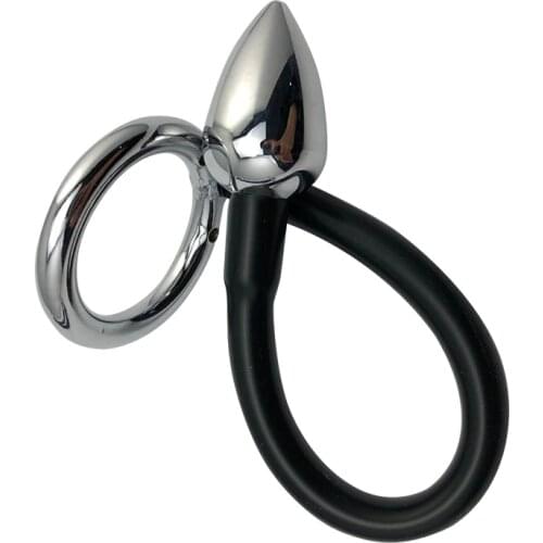Metal Penis Ring with Stainless Steel Anal Butt Plug Prostate Massage Chastity Penis Cage Cock Ring Delay Rings Sex Toys for Men