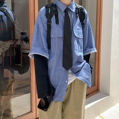 2020 Mens Long-sleeved Shirts Two-piece Coats Stitching College Style Clothes Denim Shirt Streetwear Camisa Masculina M-2XL