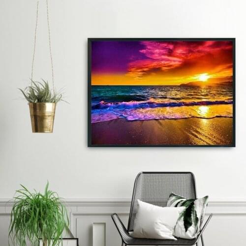 11CT Stamped Creative Cross Stitch Kits DIY Ecological Cotton Landscape Printed Mosaic Cotton Embroidery Needlework Sets