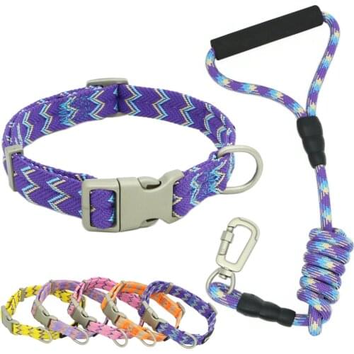 Nylon Dog Collars Leashes Adjustable Dog Rock Climbing Dogs Collar for Small Medium Large Pet Collars Leashes Set S-XL