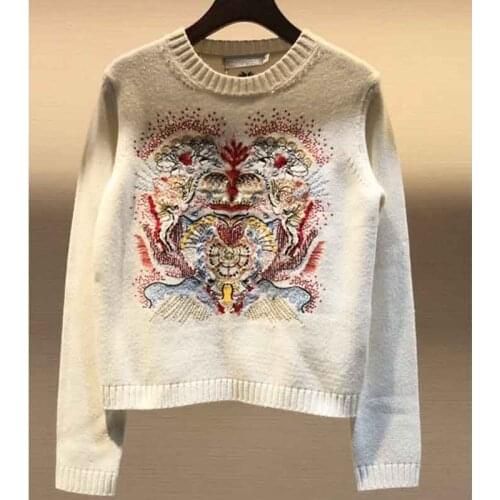 Autumn Winter Women 2021 Sweater Cashmere Embroidered Pullover Constellation Totem Cashmere Short Knitted Tops