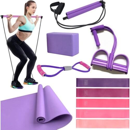 Full Set Yoga Exercise Indoor Gym Yoga Mat Blocks Stretching Strap Yoga Block Home Fitness Equipment With Mat Resistance Band