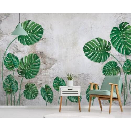 Beibehang Custom Photo Wallpaper Tropical Rain Forest Palm Banana Leaves Brick wall Wall Cafe Restaurant Background 3d wallpaper