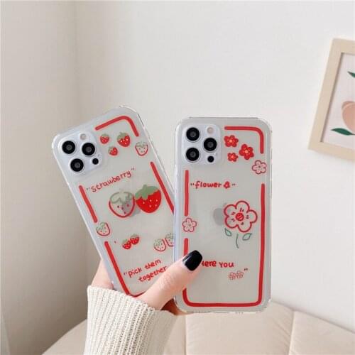 JAMULAR Strawberry Flower Clear Phone Case For iPhone 11 Pro 12 XS MAX X 7 XR SE20 8 6Plus Cartoon Pattern Soft Back Cover Coque