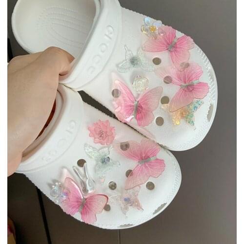 Luxury Elegant Charms for Crocs DIY All-match Flowers Pink Butterfly Croc Accessories Trend Bundle Clogs Shoe Buckle Girls Gift