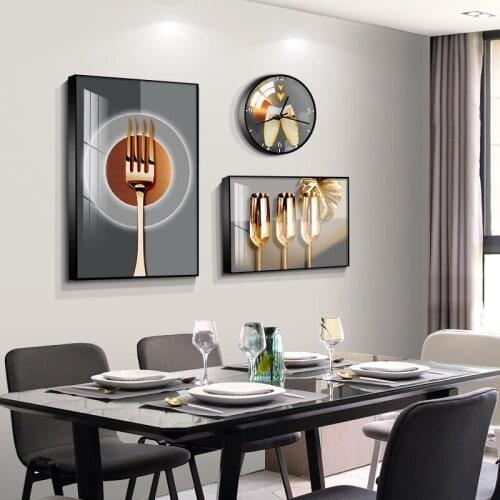 Nordic light luxury metal decorative painting modern simple dining room wall clock creative fashion home decoration accessories