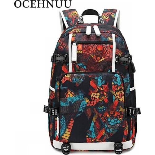 OCEHNUU Fashion Laptop Backpack Men Waterproof USB Charging College School Bag For Teenagers Printing Unisex Backpacks Canvas