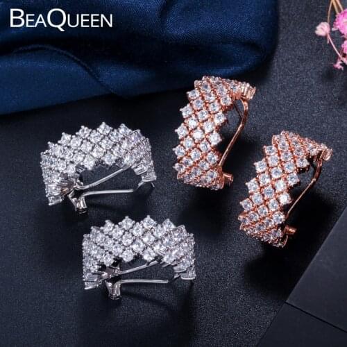 BeaQueen Brand White Gold Color Cubic Zirconia Stone Setting Big Size Round Stud Earrings for Fashion Women Jewelry E088