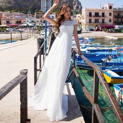 Jiayigong Wedding Dresses Scoop Neck A-line Chiffon Applique Cap Sleeve Sweep Train 2020 Bridal Gowns Vestido De Noiva