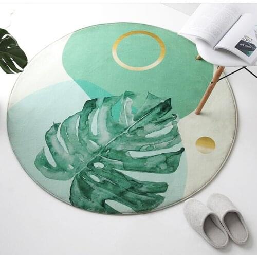 Modern Nordic Green Palm Leaf Round Rug For Living Room Floor Carpet For Coffee Table Chair Mat Bedroom Rug Decoration Abstract