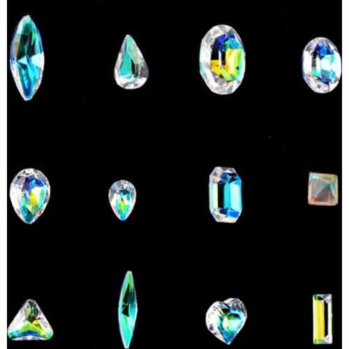 50pcs/bag Nail Art Rhinestones Colorful Sharp Bottom Resin 3D Shiny Multi-Shapes 4*6mm Glitter Nail Decorations 12Colors Jewelry