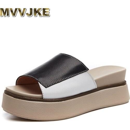 MVVJKE Fashionable thick-soled lady summer clothes mix color white black Peep toe platform sandals women summer shoes