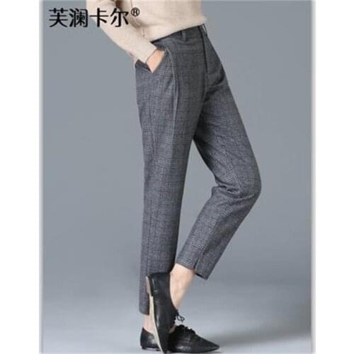 2019 autumn and winter new fashion ladies big plaid loose casual woolen thick harem pants