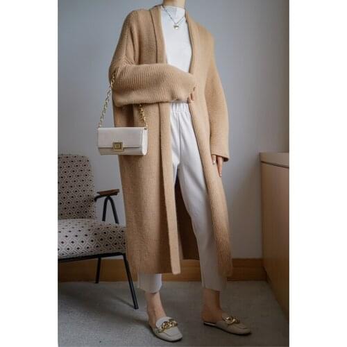 [ZAYAU]Autumn and Winter Thickened Knitted Thick Needle Sweater Cardigan womens Medium And Long Coat Retro Lazy 2021