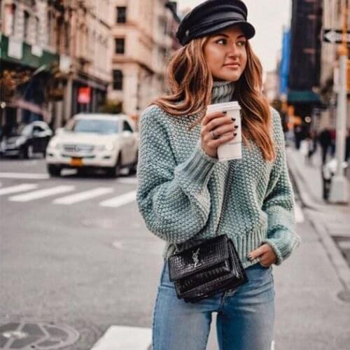 Umeko 2020 Fall Winter Fashion Turtleneck Sweaters Women Lantern Sleeve Oversized Pullovers Female Loose Knitted Jumpers Ladies