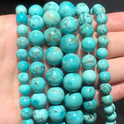 2/3/4/6/8/10/12mm Natural Smooth Turquoises Stone Beads Round Loose Beads Diy Jewellery Making Bracelet15"