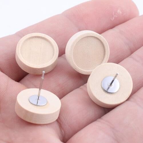20pcs Fit 12mm Cabochon Base Setting Wood Earring Blanks Diy Stainless Steel Post Earrings Findings With Backs