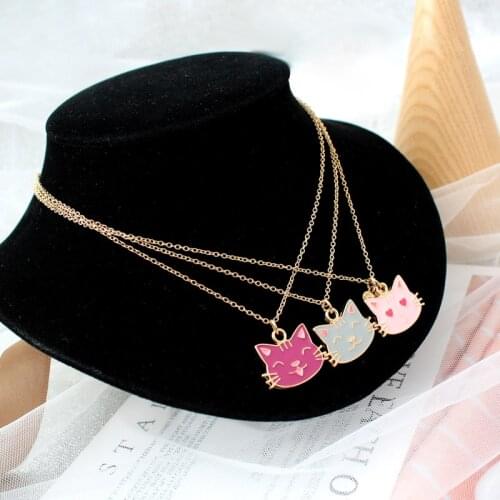 3PC/SET Fashion Best Friends Love Couple Pendant Necklace Rainbow Cute Cat BFF Good Friends Friendship Necklace Jewelry