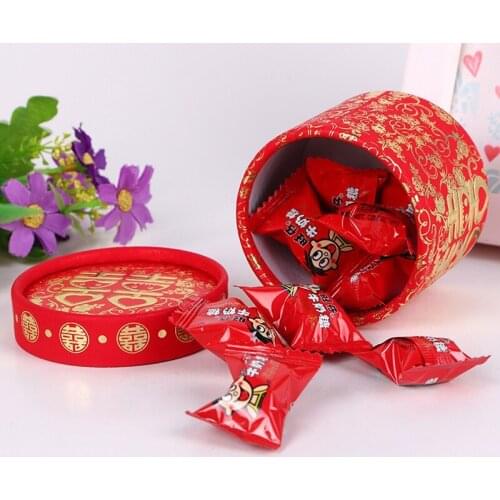 300pcs Traditional Chinese Red Bronzing Candy Box Cylinder Paper Wedding Favors Gift Box lin4030