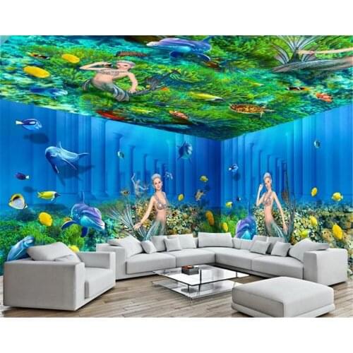 3d Wallpaper Underwater World Mermaid House Custom Mural Background Wall Green Wall Cover