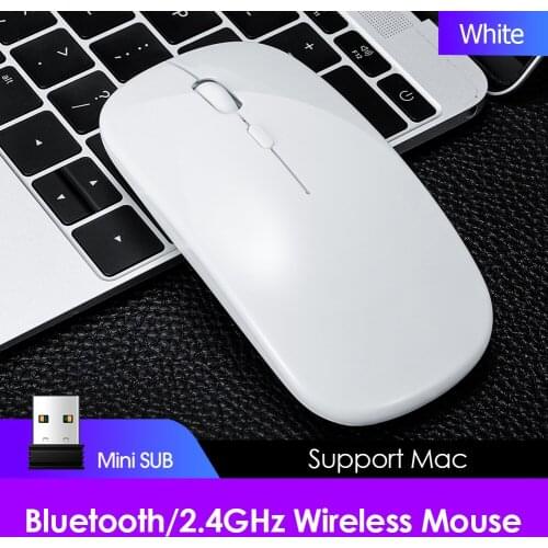 2.4GHz Wireless + Bluetooth-compatible Magic Mouse Dual Mode USB Rechargeable Optical Mice for Desktop Laptop PC Computer