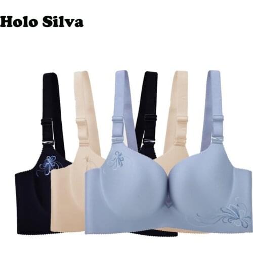 Seamless Small Breast Push Up Wire Free Bra 3D Flowers Unlined One-Piece Bra 75B 80B 85B Size Sexy Seamless Wireless 3/4 Cup Bra