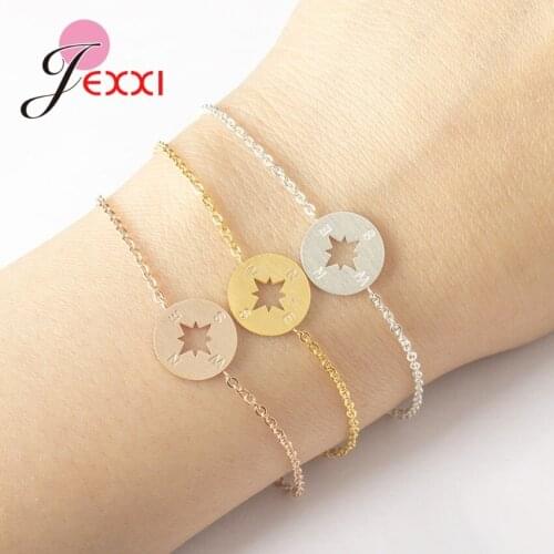 Gold Color 925 Sterling Silver Compass Pendant Bracelets For Women Minimalist Clavicle Chain Choker Bracelet Vintage Bijoux