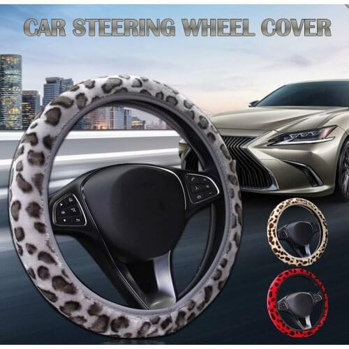 Car Steering Wheel Cover Leopard Print Plush Elastic Section Steering Wheel Cover DIY Car Steering Wheel Covers Auto Steering