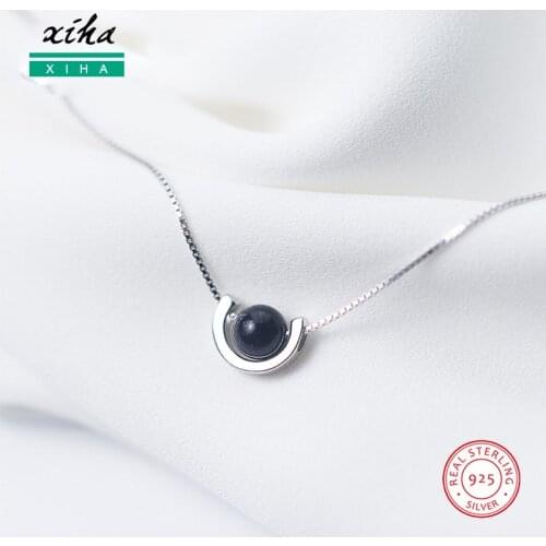 925 Sterling Silver Blue Aventurine Round Ball Dainty Chunky Necklace Statement Jewelry Fashion Choker Pendant Necklaces 2019