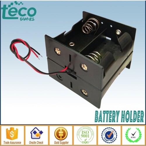 4 D Battery holder Dual Wire Double Side Spring Loaded Black Plastic Storage Box Wired TBH-D-4E-W