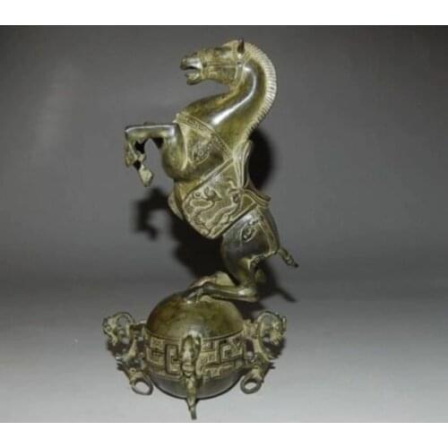 Chinese Bronze Carving Successful Dragon Horse On Ball Beast Statue