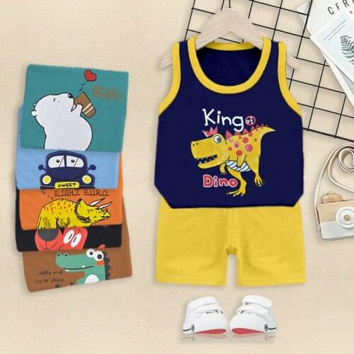 Boys' summer clothes babys vest set cotton clothes sleeveless T-shirt small and medium-sized two-piece set