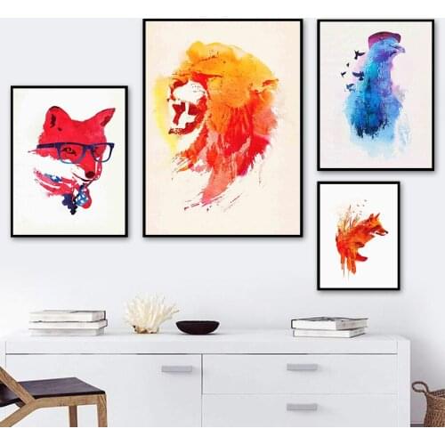Fox Lion Pigeon Wolf Bird Glasses Hat Cartoon Wall Art Canvas Painting Nordic Posters And Prints Wall Pictures Kids Room Decor