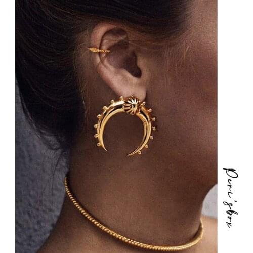 LWONG New Vintage Gold Color Crescent Moon Earrings for Women Tribal Antique Brass Moon Stud Earrings Jewelry Boucles D'oreilles