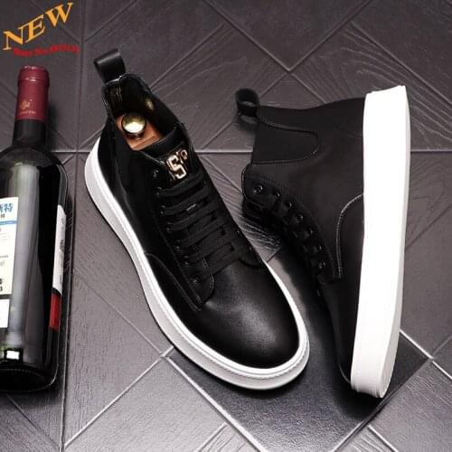 Autumn New Men High Tops White Leather Casual Shoes Hip Hop Punk Luxury Sneakers Martin Ankle Boots Zapatillas Hombre